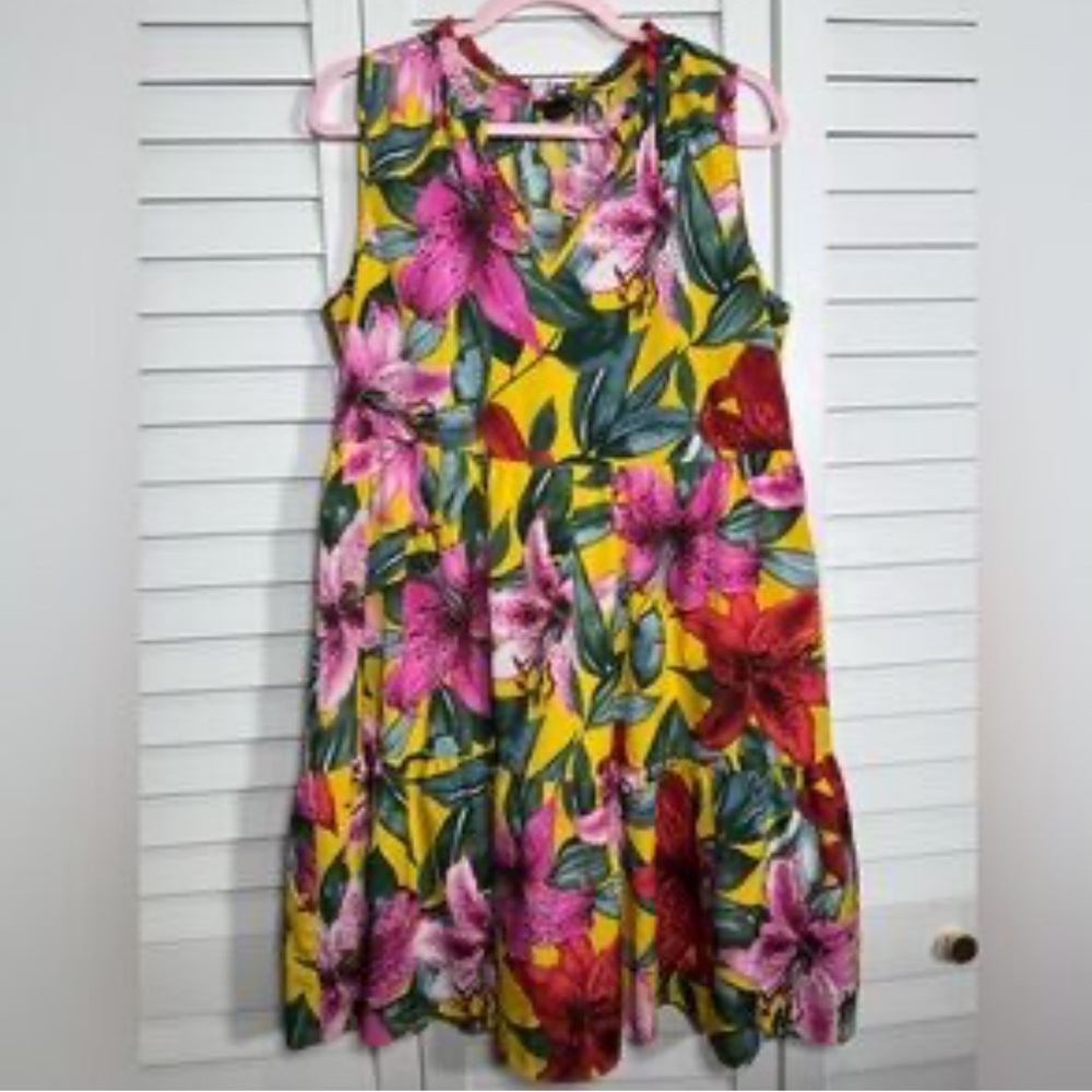 Floral Sleeveless Dress - Yellow and Pink